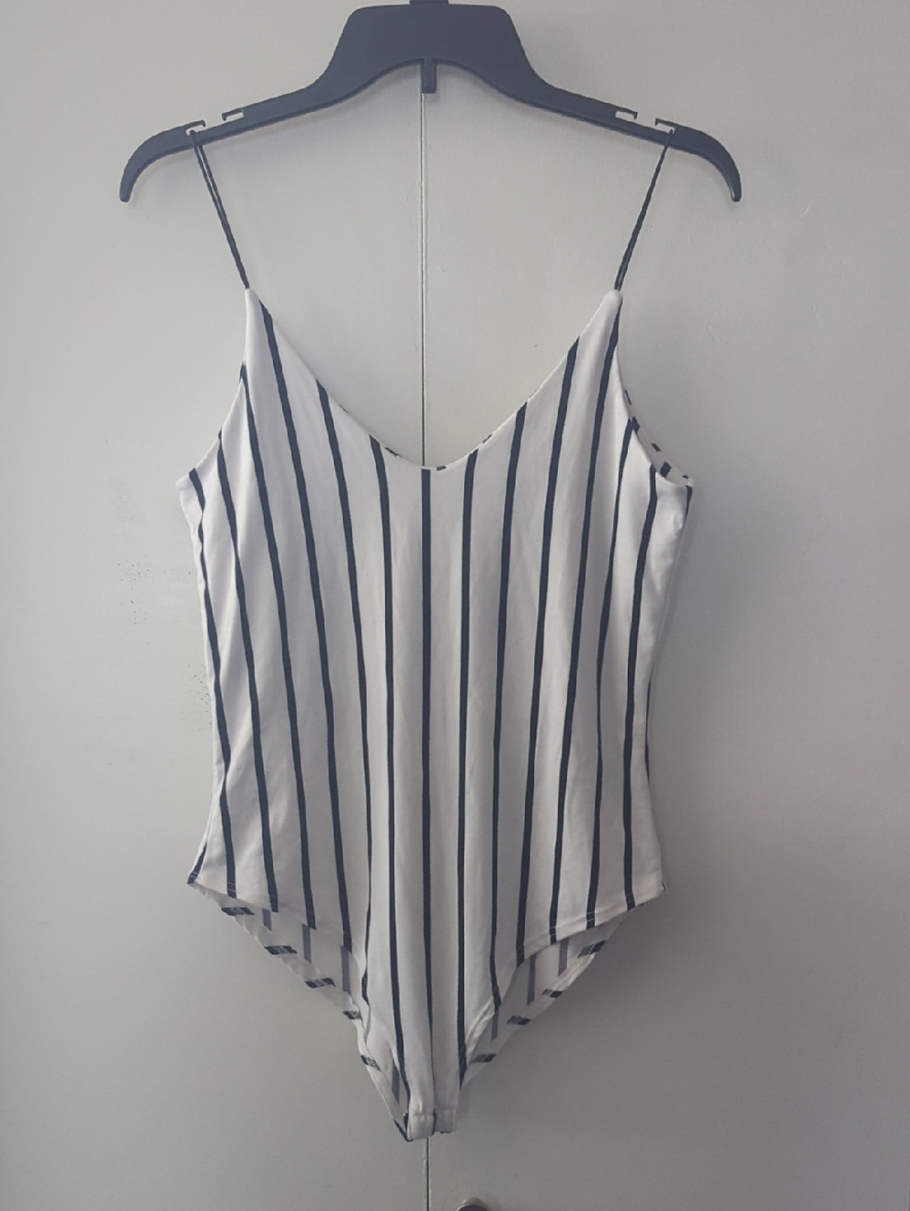 gaze Black & White Vertical Stripe Cami Bodysuit